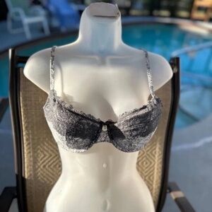 Autograph Black and Gray Lace Balconette Bra